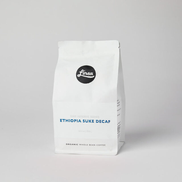 Ethiopia Decaf 250 gram package of Linea Caffe's Organic Whole Bean Coffee
