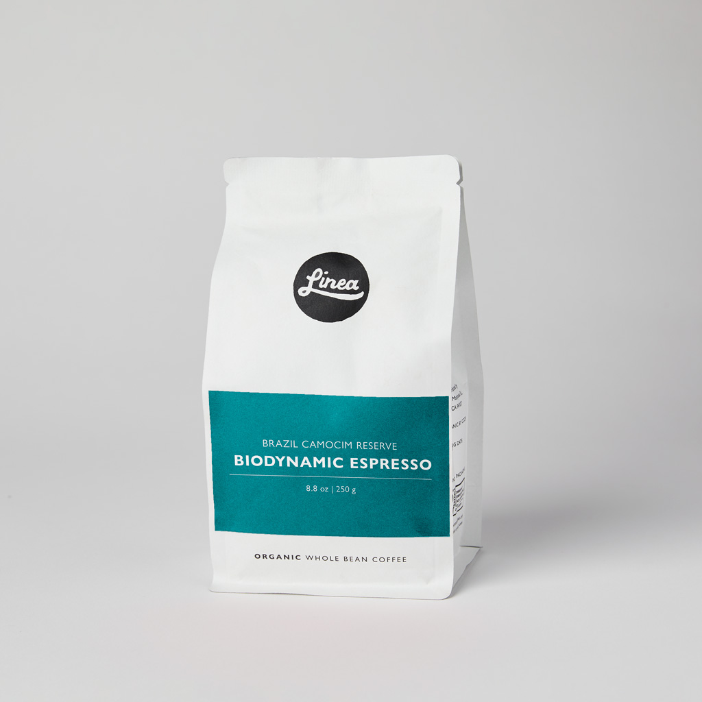 Brazil Camocim Espresso 250 gram package of Linea Caffe's Organic Whole Bean Coffee